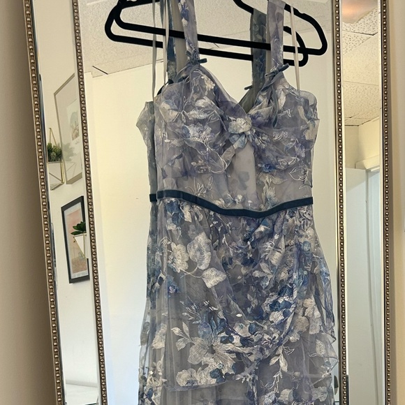 Marchesa Notte Tiered Embroidered Floral-Print Tulle Gown – Baby Blue – Size 8 - Picture 7 of 9